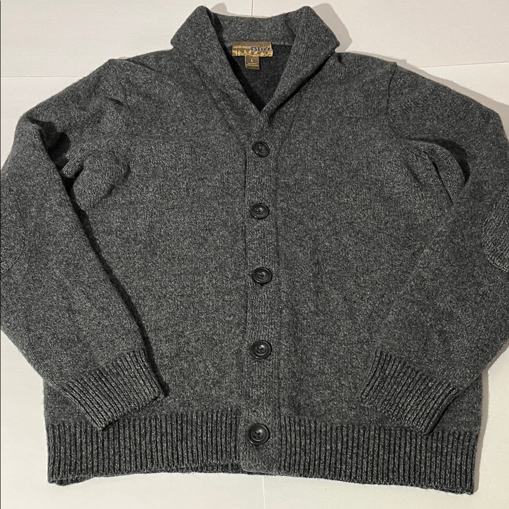 Pronto Uomo Blue Mens Charcoal Gray cardigan sweater sz large 100% wool winter